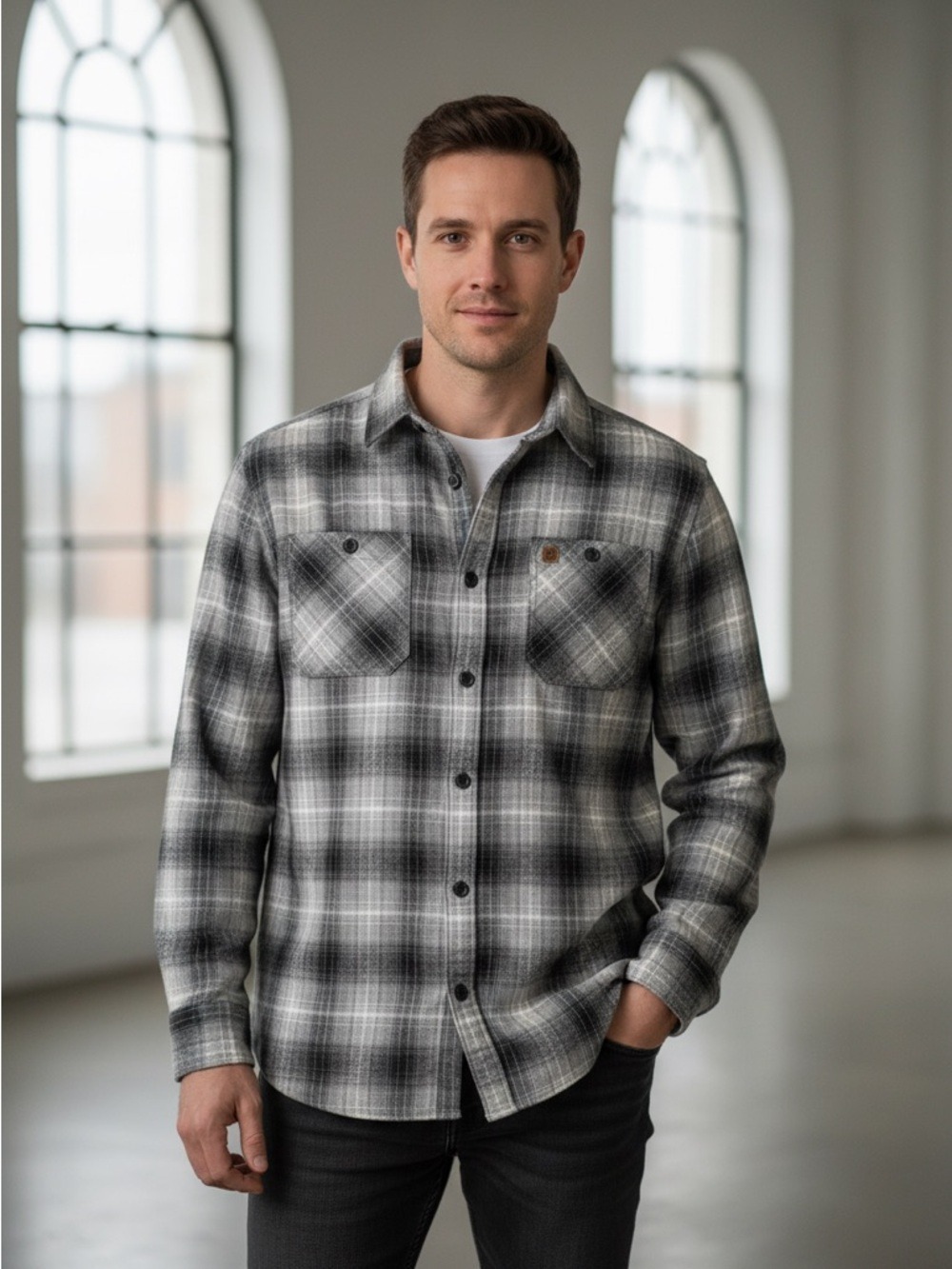 Coleman Men’s XXL Plaid Flannel Shirt Gray Black Long Sleeve Gorpcore Workwear